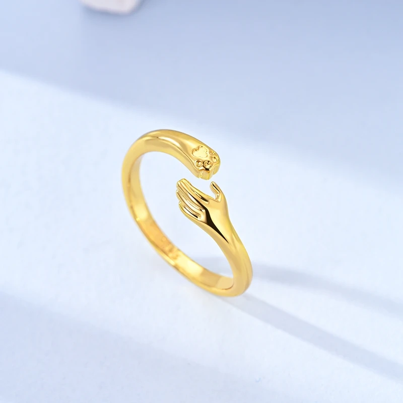 

Original 925 Sterling Silver Gold Cuddle Love Pet Open Rings For Women Girls Jewelry Birthday Anniversary Gifts