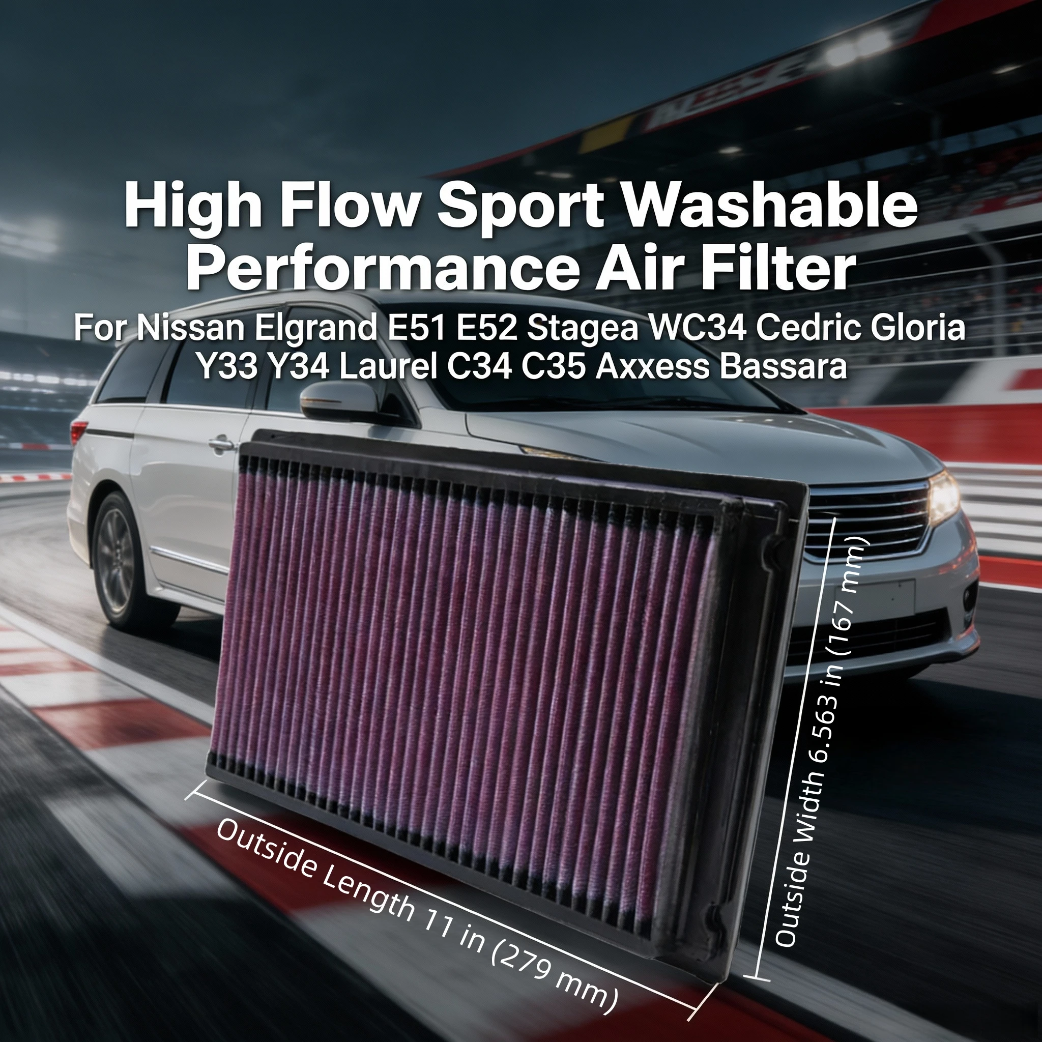 

Для Nissan Elgrand E51 E52 Stagea WC34 Cedric Gloria Y33 Y34 Laurel C34 C35 Axxess Bassara High Flow Sport Моющийся воздушный фильтр