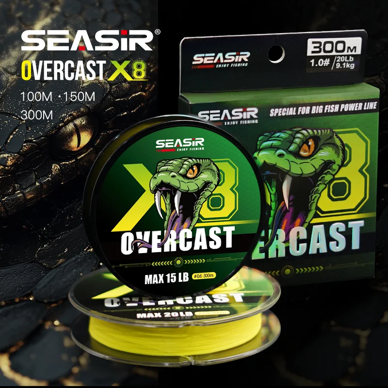 SEASIR Overcast X8 PE Línea de pesca trenzada de 8 hilos multifilamento, calidad japonesa, 100M-300M, 15-50LB, línea principal para peces grandes, línea de potencia