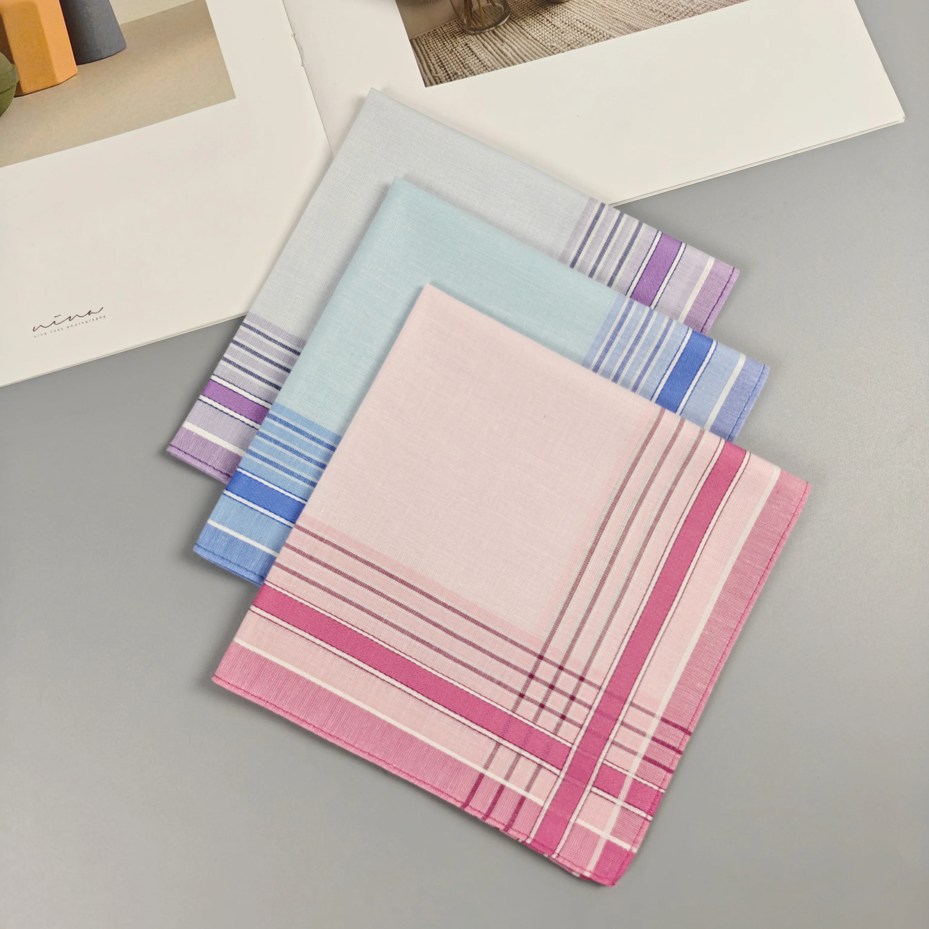 Thin feel 29cm/11.4inccotton fresh striped series small handkerchief fashionable decoration soft and sweat absorbing 3/6PCS