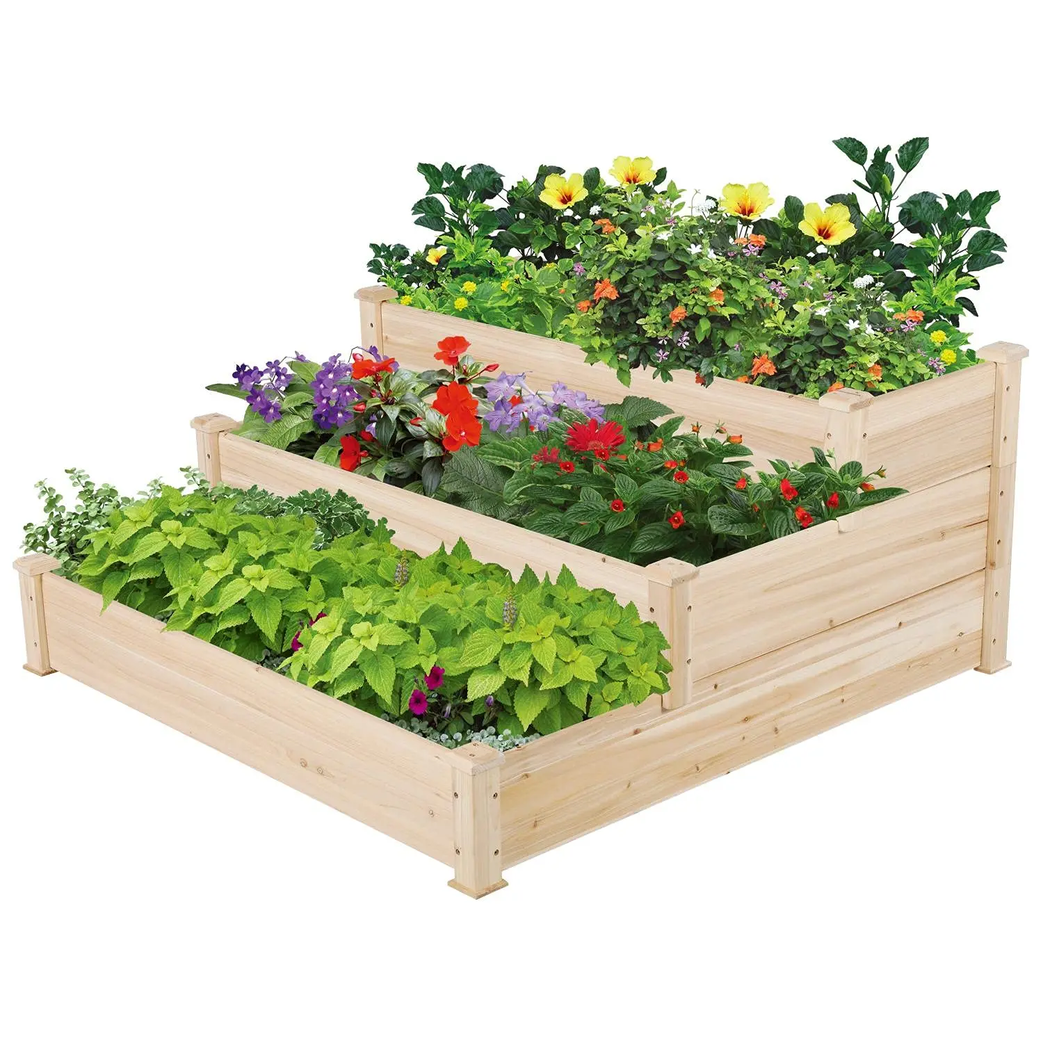 3 Tier 47 x 47 x 22in Raised Garden Bed Horticulture Outdoor Elevated Flower Box Tiered Garden Bed Wooden, Customized