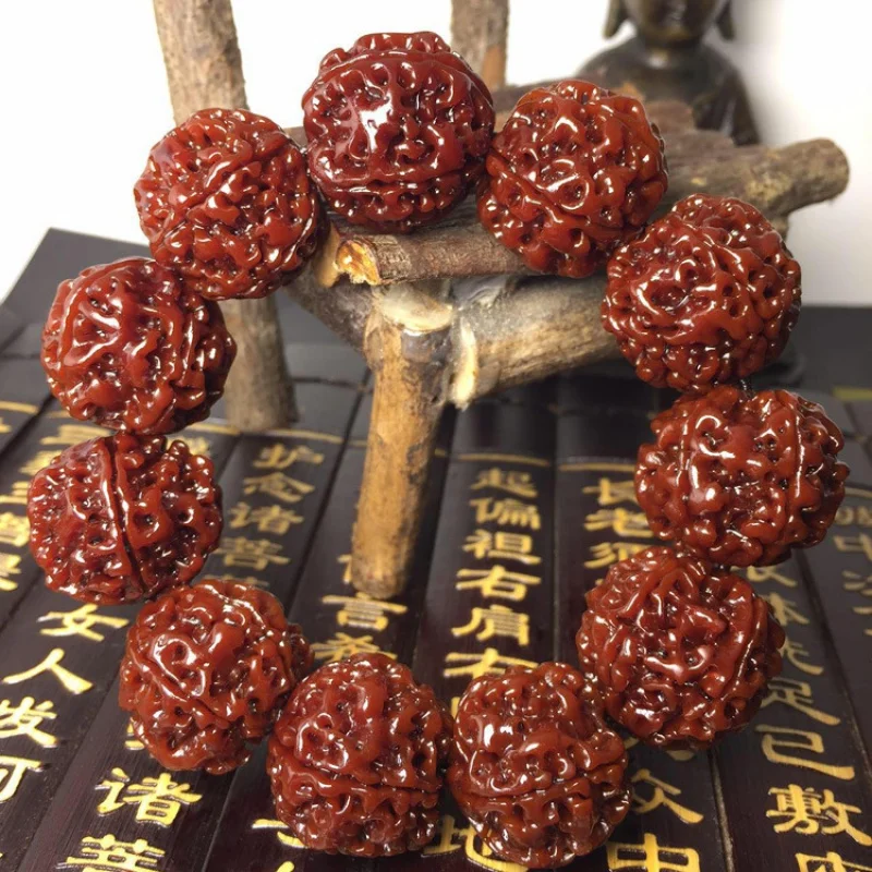 

Nepal5Five faces6Six-Petal Machine Brushed Patina Jadified Big Rudraksha Beads Rosary Bracelet Men and Women