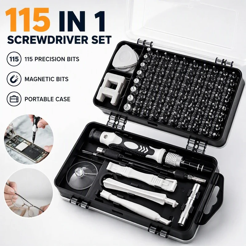 115 in 1 Professional Precision Screwdriver Kit Double Side Storage Box Repair Tools for Phone Computer Laptop Electronics