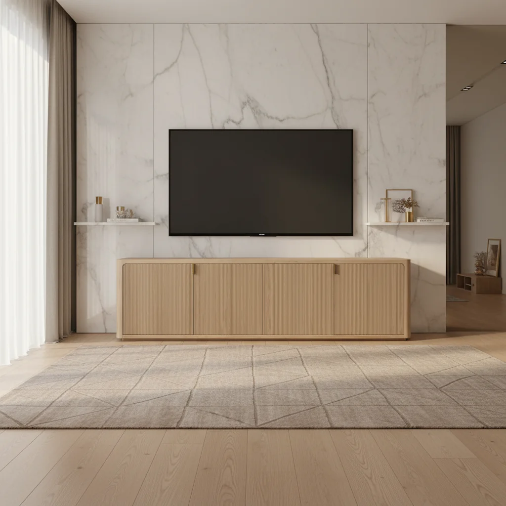 

# Мебельный гарнитур для гостиной в американском стиле: роскошная 4-дверная медиаконсоль из массива дерева