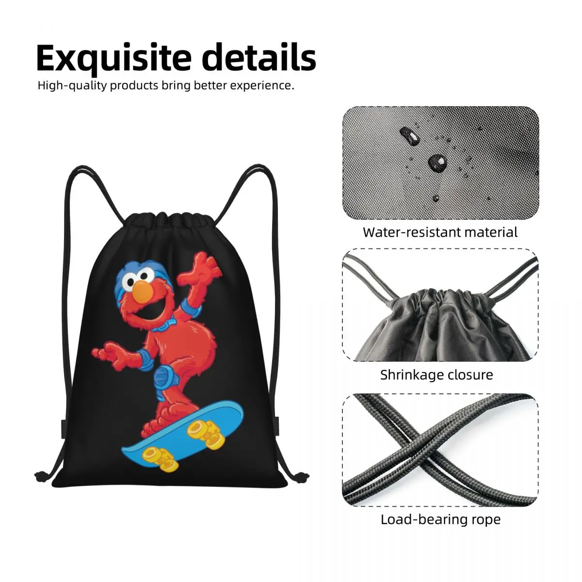 Custom Drawstring Bag Women Men Portable Sports Gym Sackpack Elmo Skate Cartoon Training Storage Backpacks