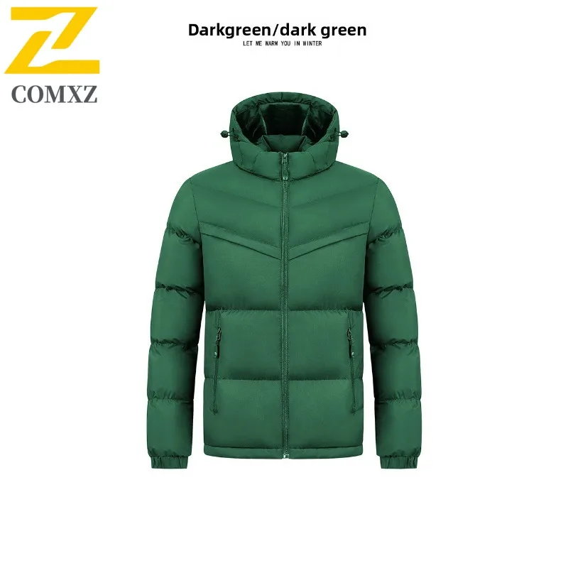Comxz premium masculino novo casaco de algodão casual jaqueta com capuz acampamento quente parkas uso diário leve outono inverno outerwear