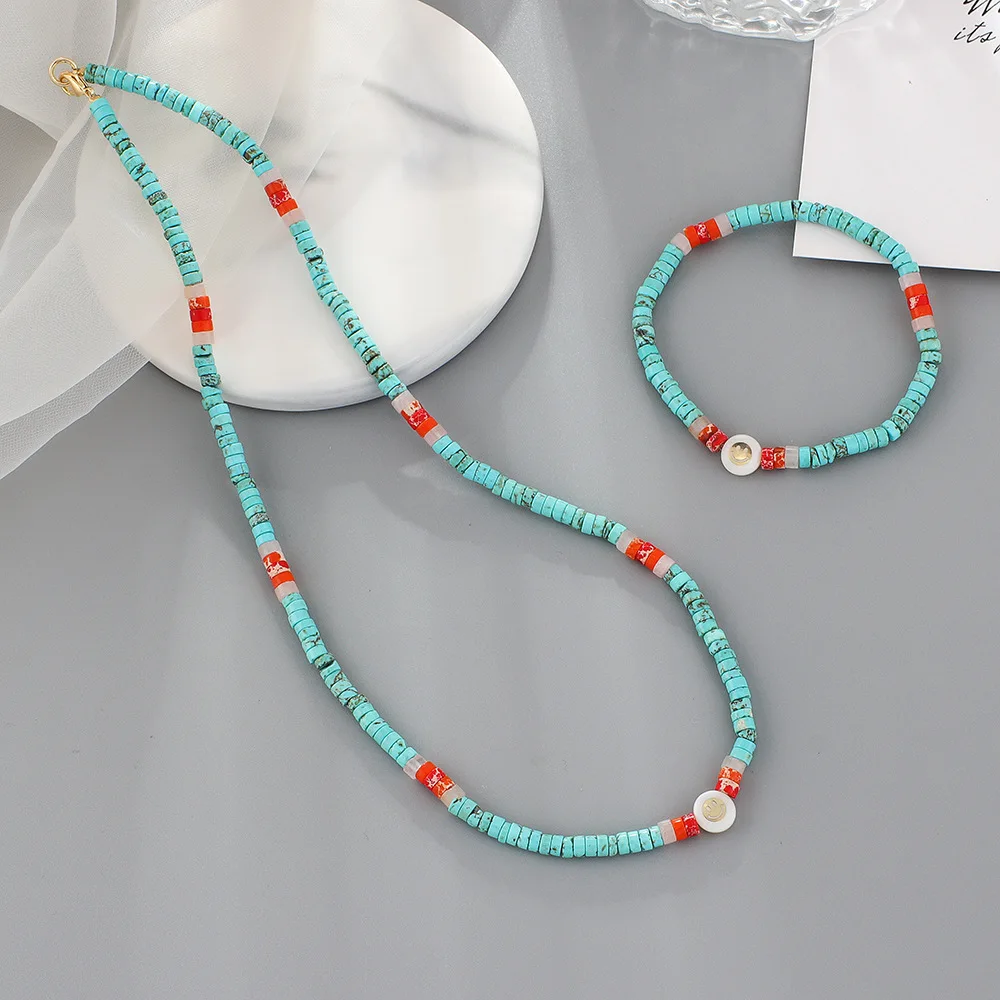 Rice bead necklace Natural stone Turquoise Bohemia Sea shell Hand weaving Adjustable Fashion  Female Beaded necklace bracelet
