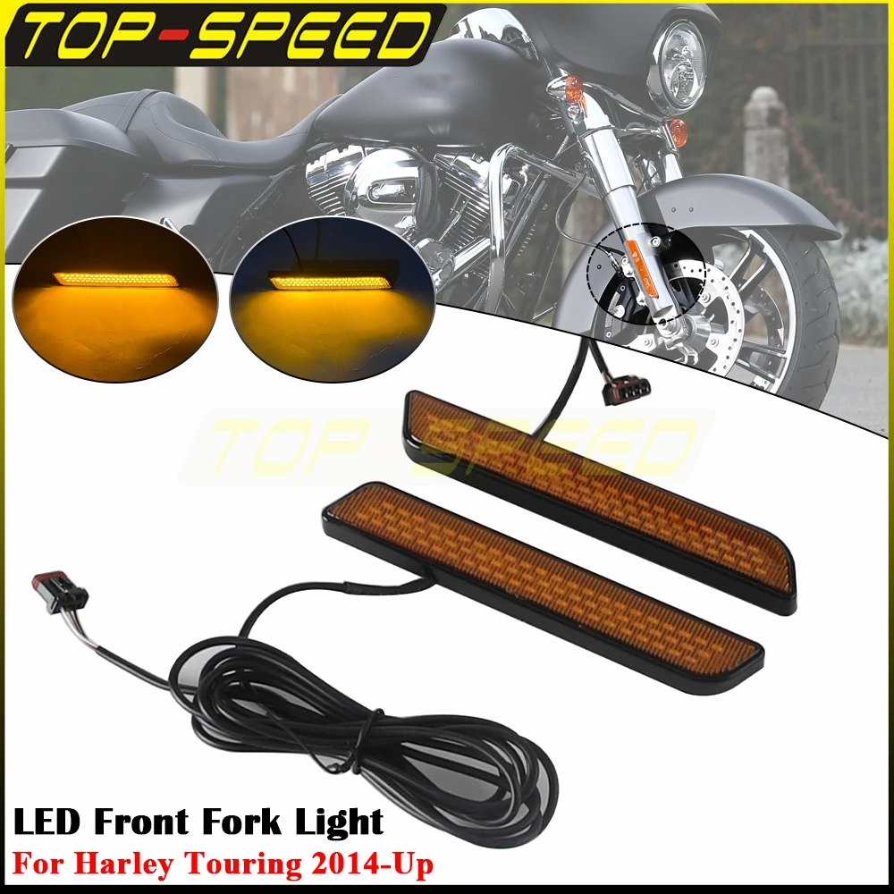 

Motorcycle LED Front Fork Turn Signal Light For Harley Touring Street Glide Road King Electra Tri Glide FLHR FLHX FLTXR 2014-25