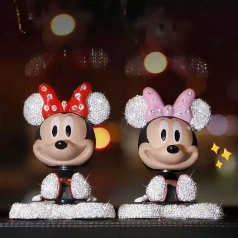 Disney-periféricos de animación de Mickey Mouse, Minnie Mouse, Kawaii, chica linda, corazón, diamante, decoración de coche, adornos, regalo de novia