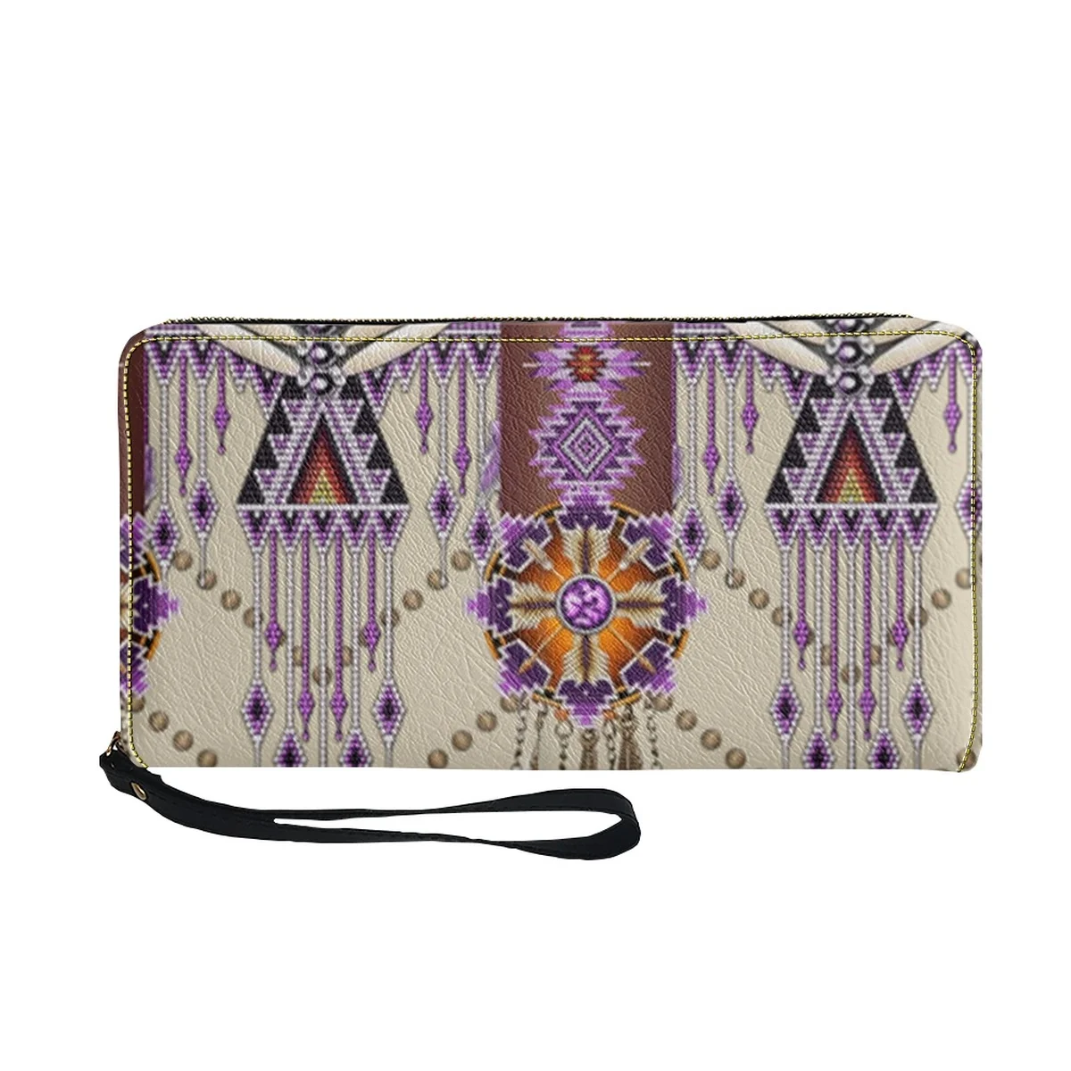 Portefeuille en cuir avec dragonne pour femme, porte-cartes, sac à main pour femme, design de luxe tribal, multifonction, mode décontractée