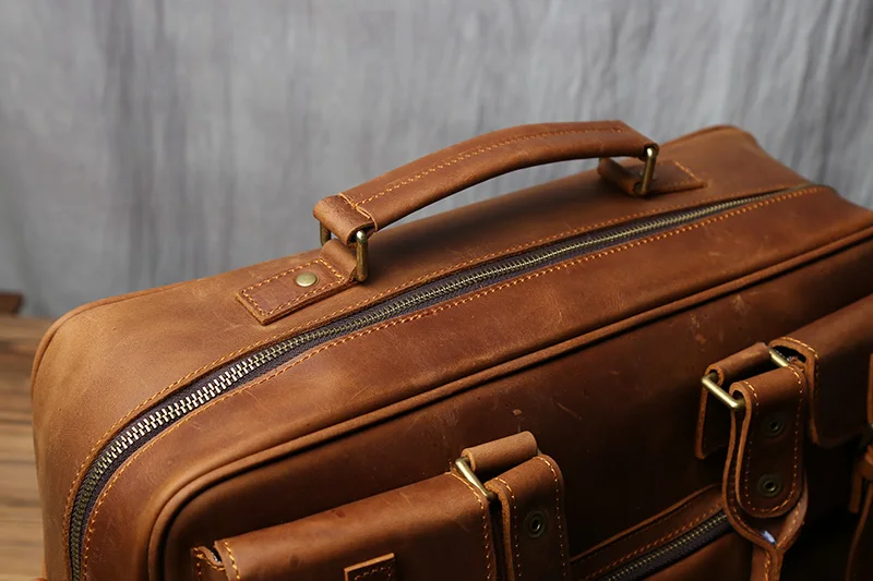 Retro Herren Leder Handtasche Oberschicht Rindsleder Aktentasche Große Kapazität Reisetasche Crazy Horse Leder Laptop Umhängetasche NZPJ – Detail 7