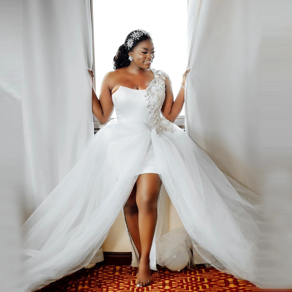 

Модное женское свадебное платье, белое шикарное кружевное платье с бисером и аппликацией, платья невесты со шлейфом, изысканные платья с милой кепкой на бретелях