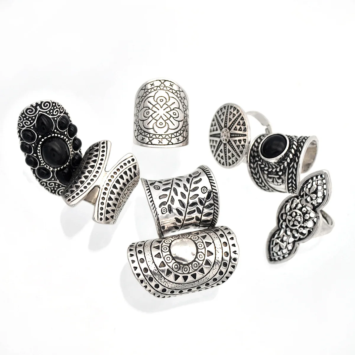 Yumfeel Vintage Boho Jewelry Rings Mixed Lot Tibetan Silver Plated Ring Bohemian Ring Women Vintage Jewelry