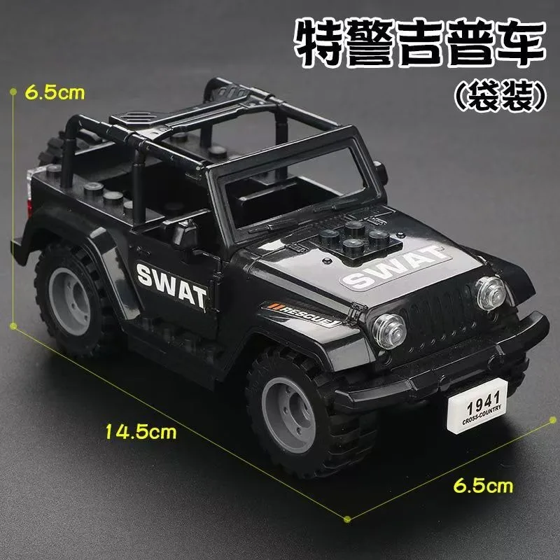 MOC Military Special Police Bulletproof Shield Hummer Jeep Explosion-Proof Car Building Blocks Military Accessories Toys view 6