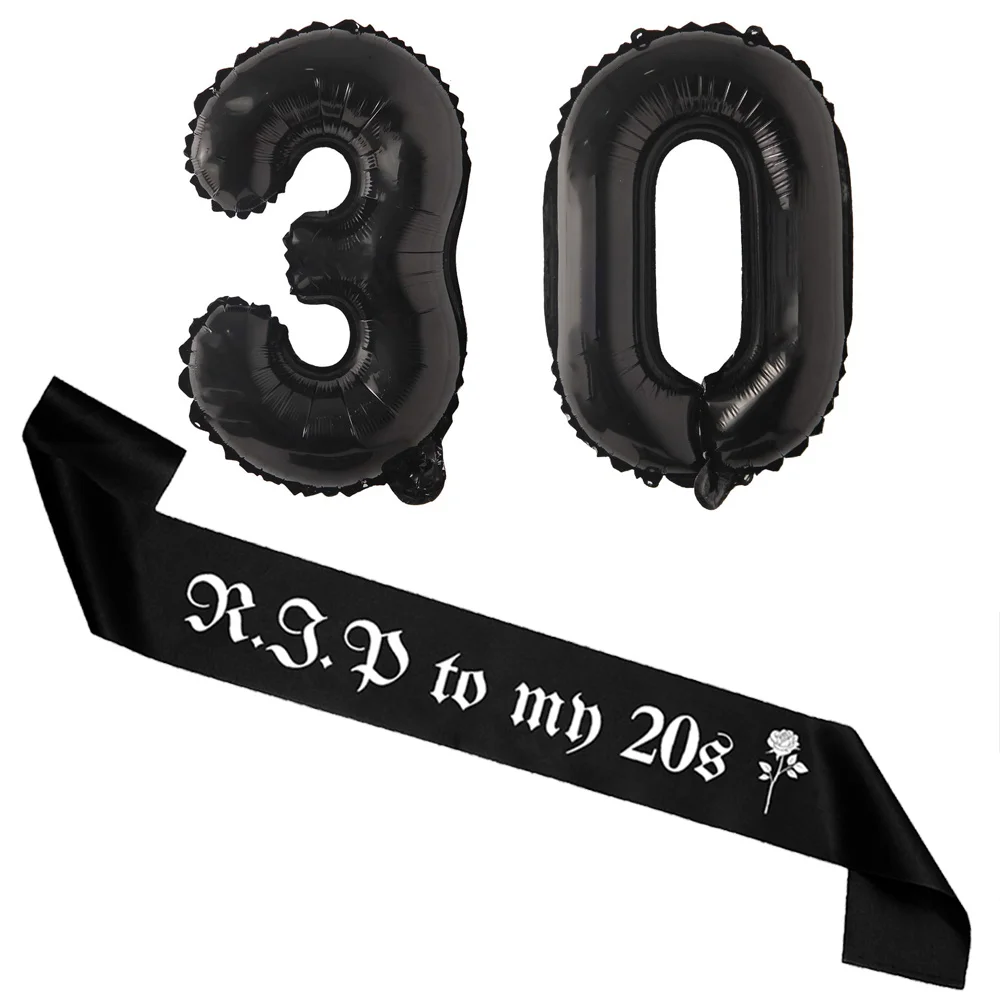 Rip 20er-Jahre-Geburtstagsschärpe, Dekorationen für Frauen, Jugendliche, 30. Geburtstag, Dekoration, Schwarz und Weiß, RIP to My 20s Theme Party Supplies – Detail 2