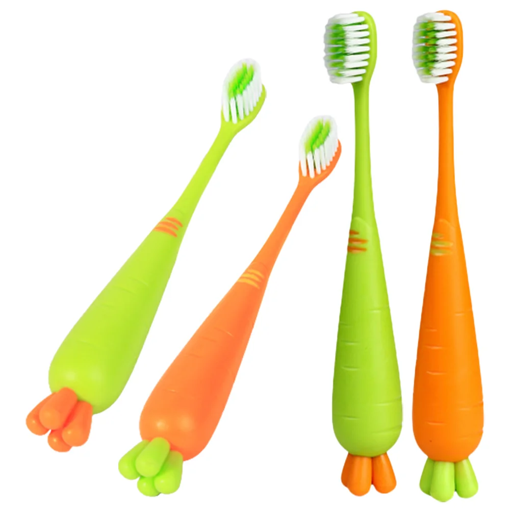 

4 pcs Kids Toothbrush Carrot Shape Children Manual Toothbrush Supple Head Comfortable Hold Eye-Catching Colors Durable Lovely
