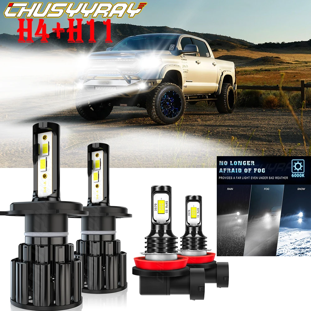 

CHUSYYRAY Compatible For Toyota Tundra 2014-2019 4X LED Headlight High/Low Fog Light Bulbs Kit 6000K Super Bright Car accessory