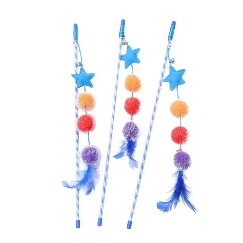 Cat Toy Pompom Cat Toys Interactive Feather Toys for Cats Teasing Durable Cats Toy Playing Stick Plush Ball Pet Supplies
