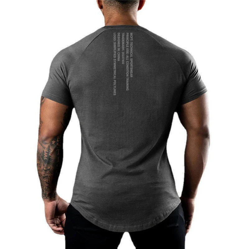 Back Neck Letter-printed Casual T-shirt Men's Fashion Brand Summer High Street Half Sleeve Fitness Muscle Short Sleeve