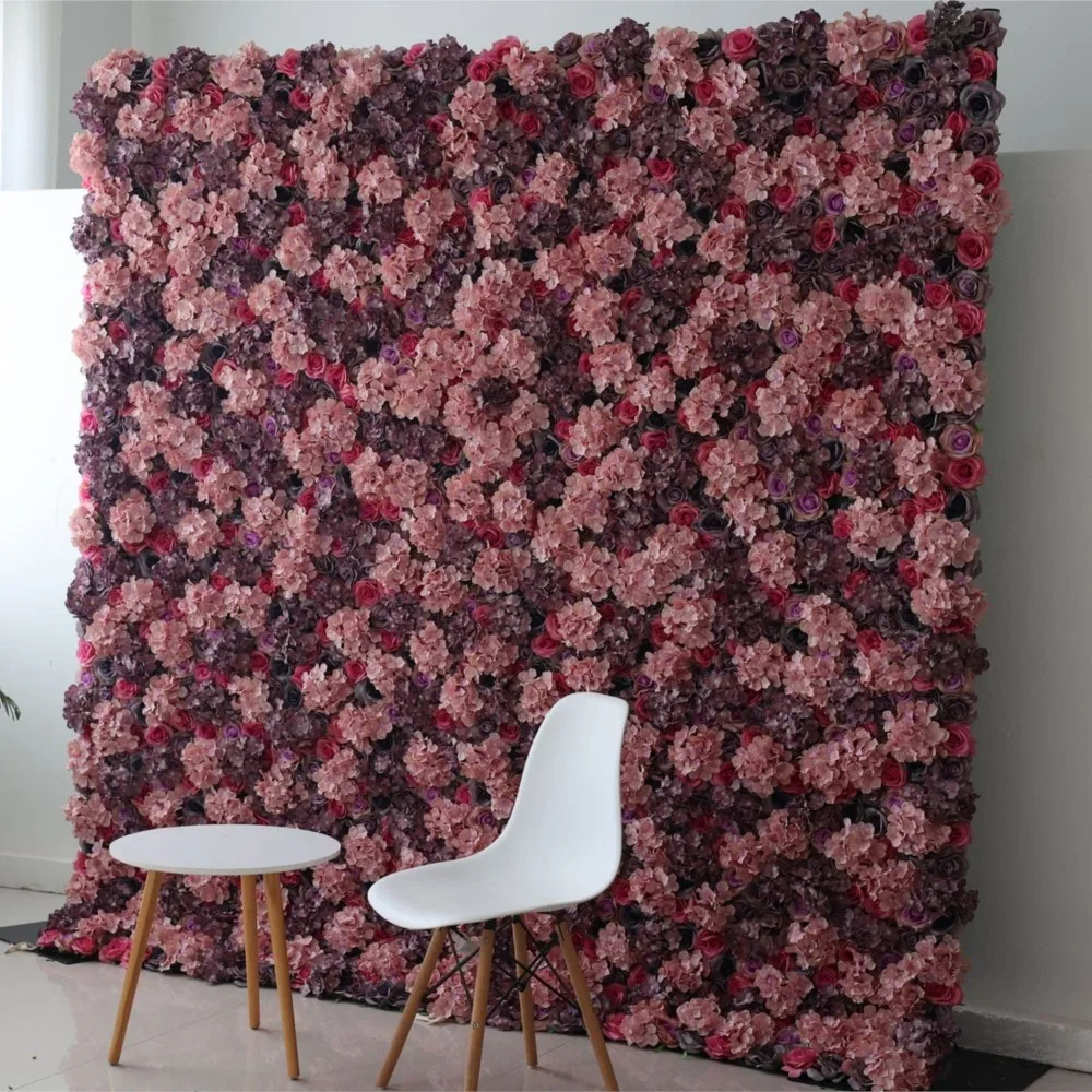 

Royal Series Luxury 3D pink Rose Hydrangea artificial plant flower wall Birthday party outdoor wedding background decoration