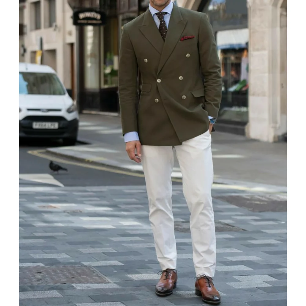 

Doubke Breasted Peak Lapel Elegant Men's Suits 2 Pieces Blazer Pants Dinner Party Casual Fashion Male Suit