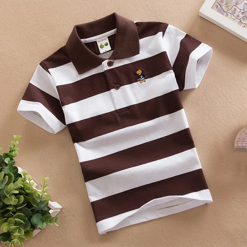 High Quality 3-14Year Old Boy Polo Shirt Short Sleeve Shirt Lapel Striped Cotton Children\'s T Shirt Various Colors optional