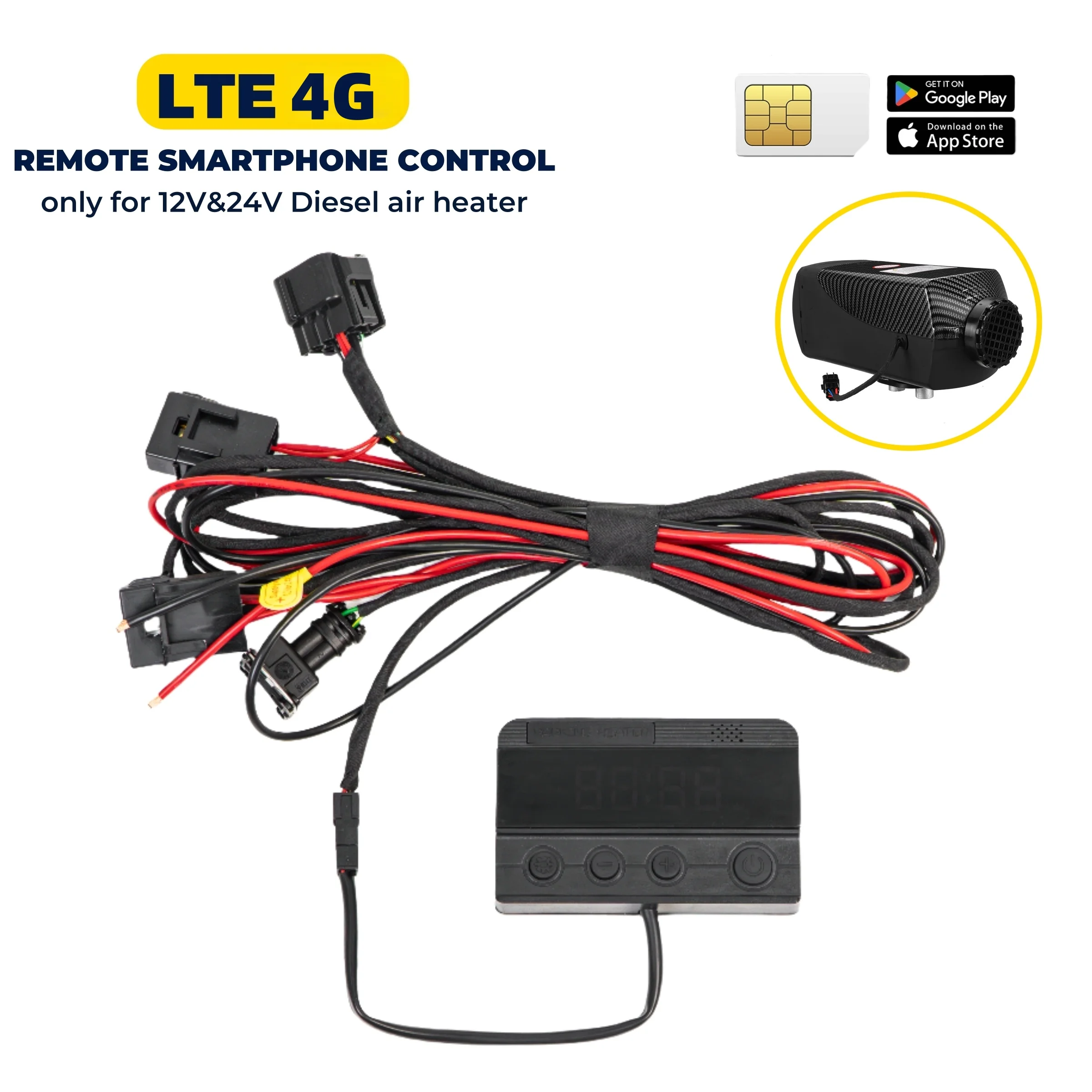 Sunster Autoheizung S-A2466 GSM LTE-4G LCD-Schaltersteuerung, anwendbar für 12 V/24 V Spannungsmodelle, Dieselheizung