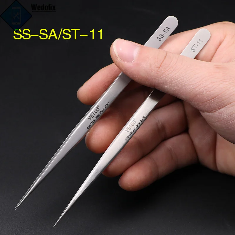 Original VETUS High Precision Stainless Steel Non-magnetic Tweezers with Straight Point Tips for Micro Soldering