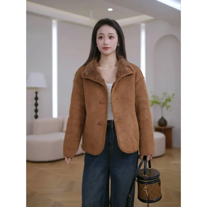 2025 New 100% wool double-sided casual coat, loose and slimming fur coat