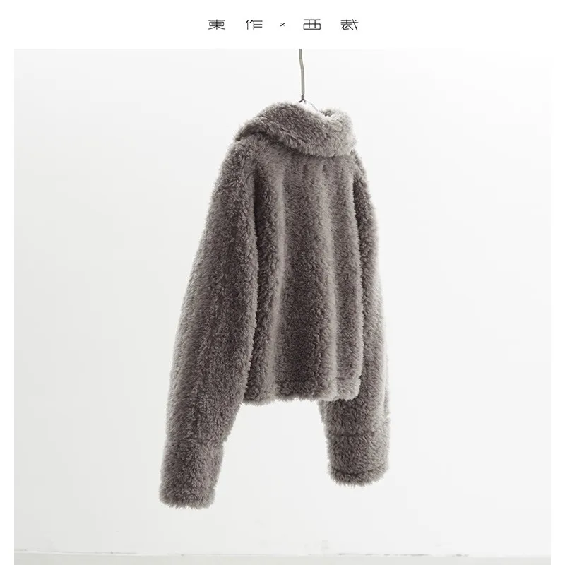 Un must per le donne piccole ~ Cappotto corto peloso di lana, giacca di lana di agnello, top integrato in pelliccia composita di lana al 100% ispessita, stile invernale da donna