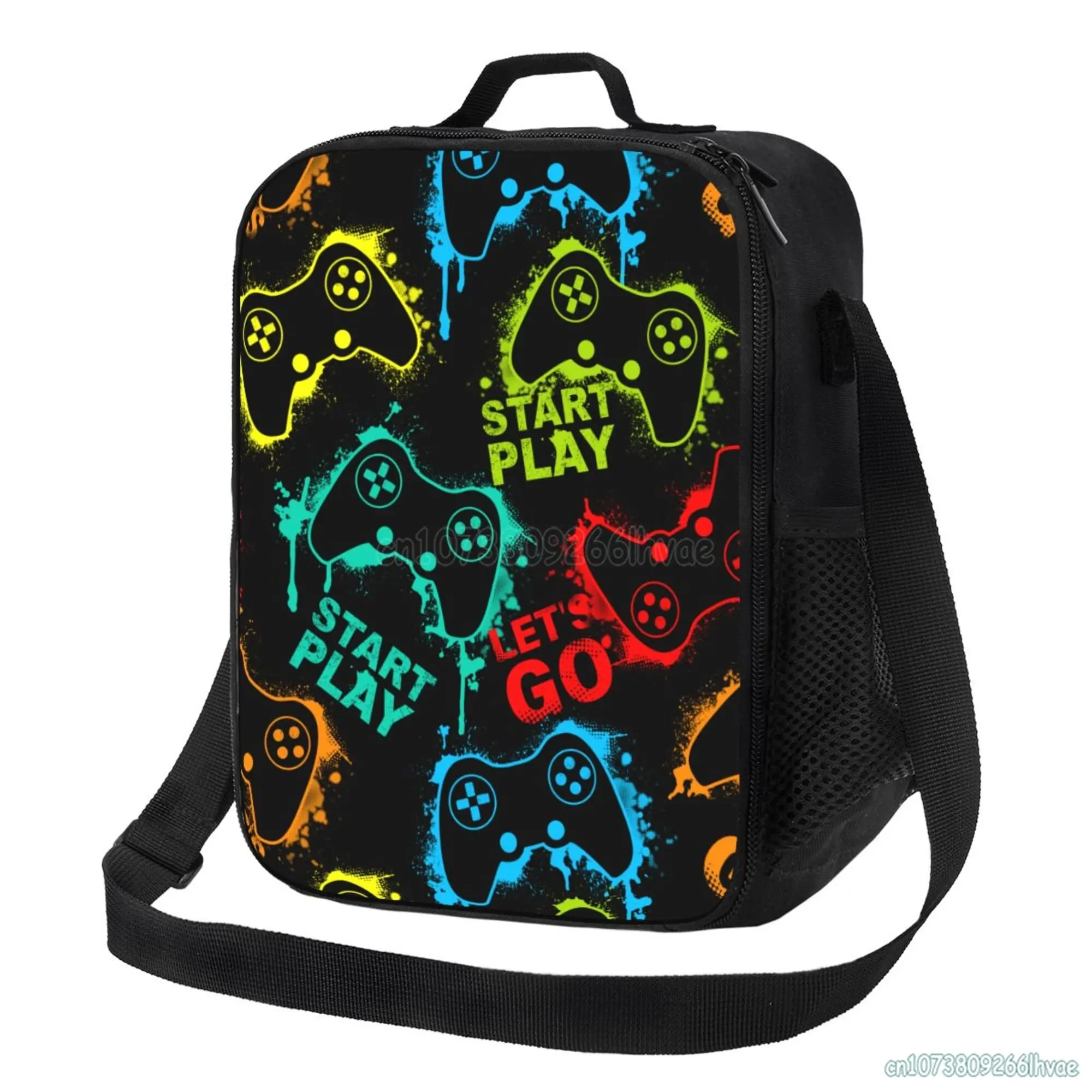 Colorful Video Game Lunch Bags Thermal Lunch Box Insulated Cooler Bag Reusable Tote Shoulder Bag for Outdoor Picnic Meal Office