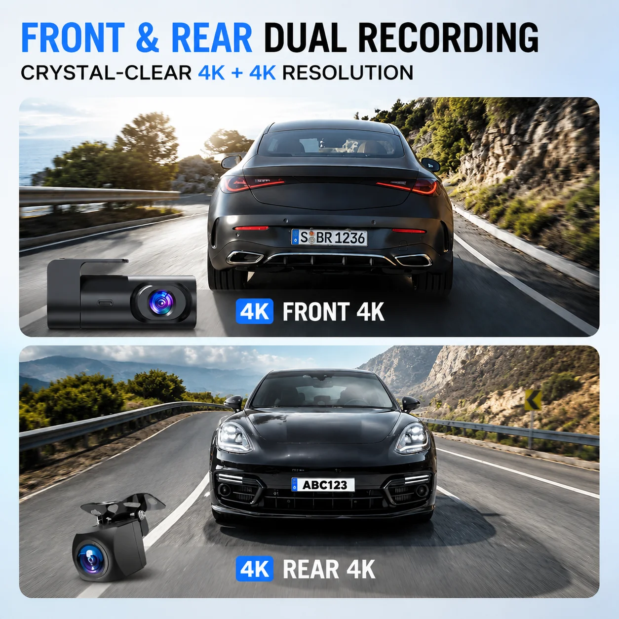 4K Dual Dash Cam Front Rear Camera 1.47'' IPS Screen Built-in WiFi Night Vision Loop Recording G-Sensor Car Accessories