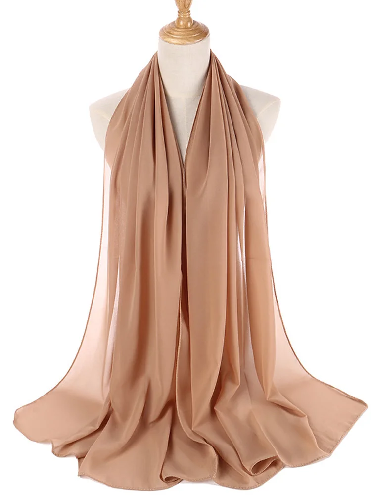 Plain Color Muslim Chiffon Scarf Hijab Headband Female Islamic Head Cover Shawls Wraps for Women Hijabs Hair Scarves Headscarf