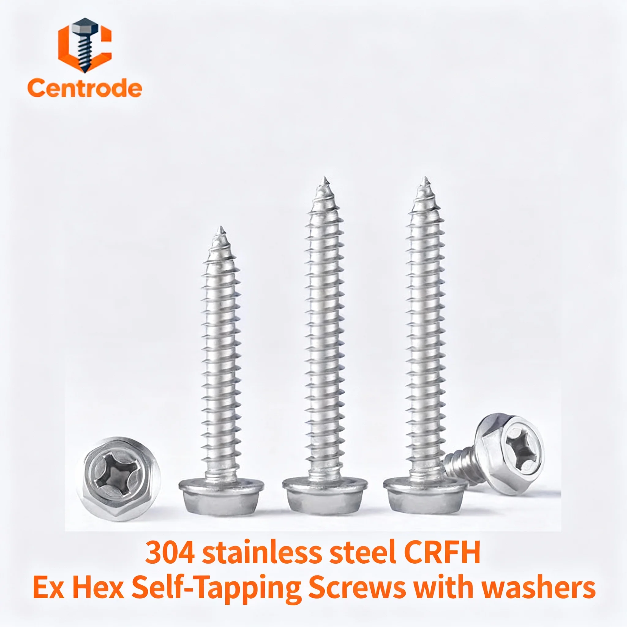 

304 stainless steel CRFH Ex Hex Self-Tapping Screws with washers M3, M4-M6