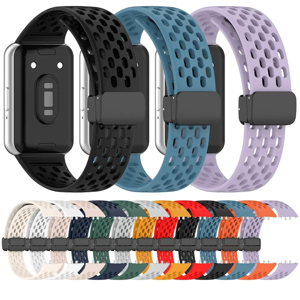 Silicone Strap For Samsung Band Galaxy Fit3 SM-R390 Band Hole style magnetic folding buckle watchband