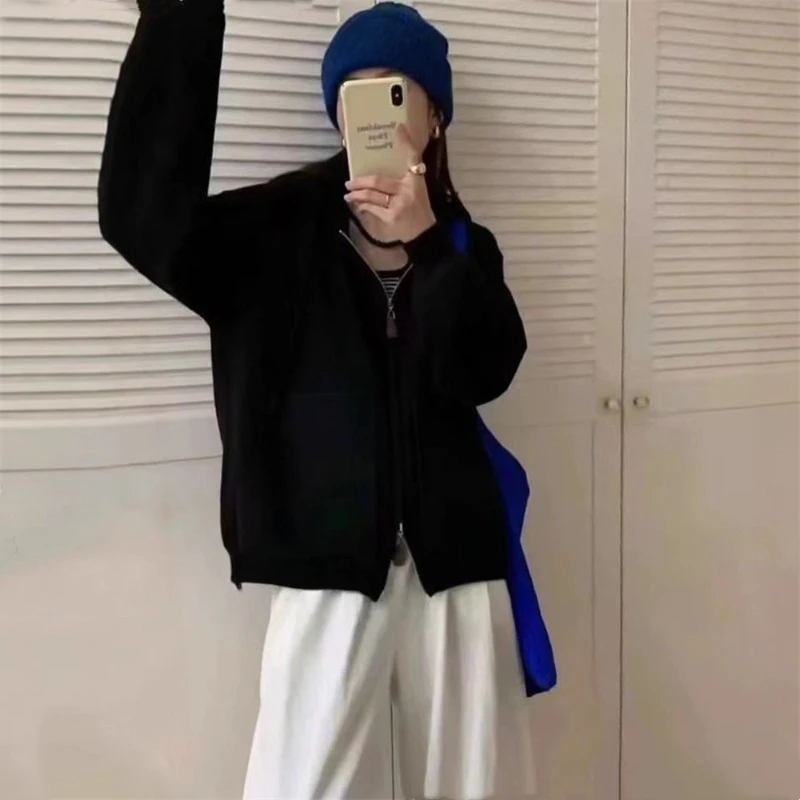 秋冬新韓国語バージョン緩い怠惰な風フード付きセーターニットカーディガンカジュアルソフトワックス状ジッパーセーター女性のコート