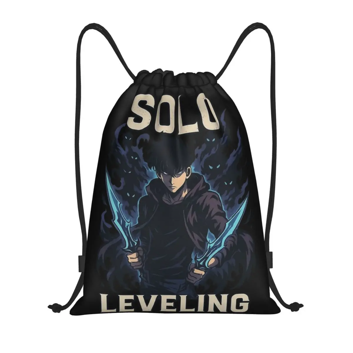 Anime Solo Leveling Shadow Master Serut Ransel Olahraga Gym Sackpack Tas Tali untuk Berlari