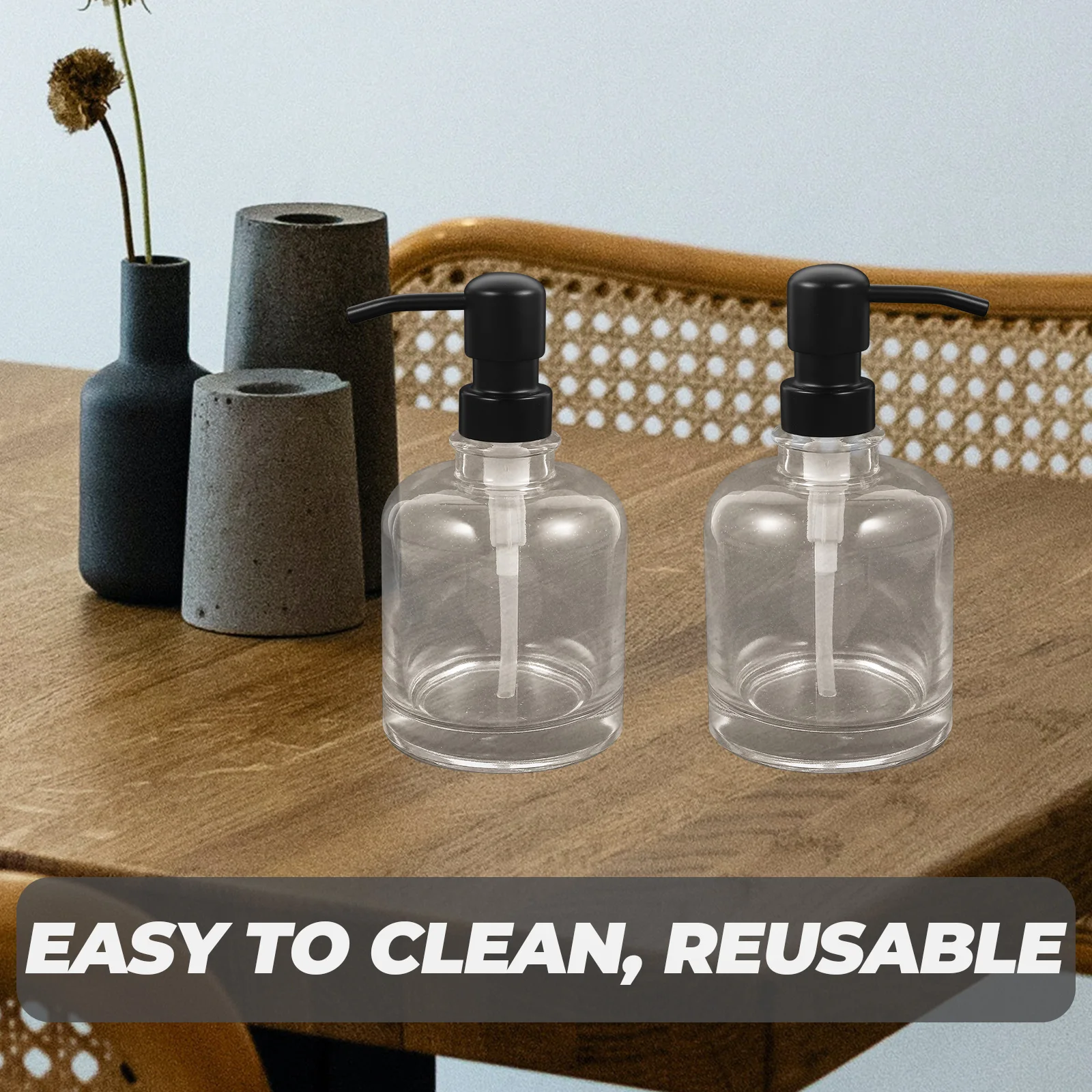 2Pcs Stainless Steel Pump Dispenser High Quality Glass Soap Bottle Press Type Bathroom Hand Soap Lotion Dispenser Refillable