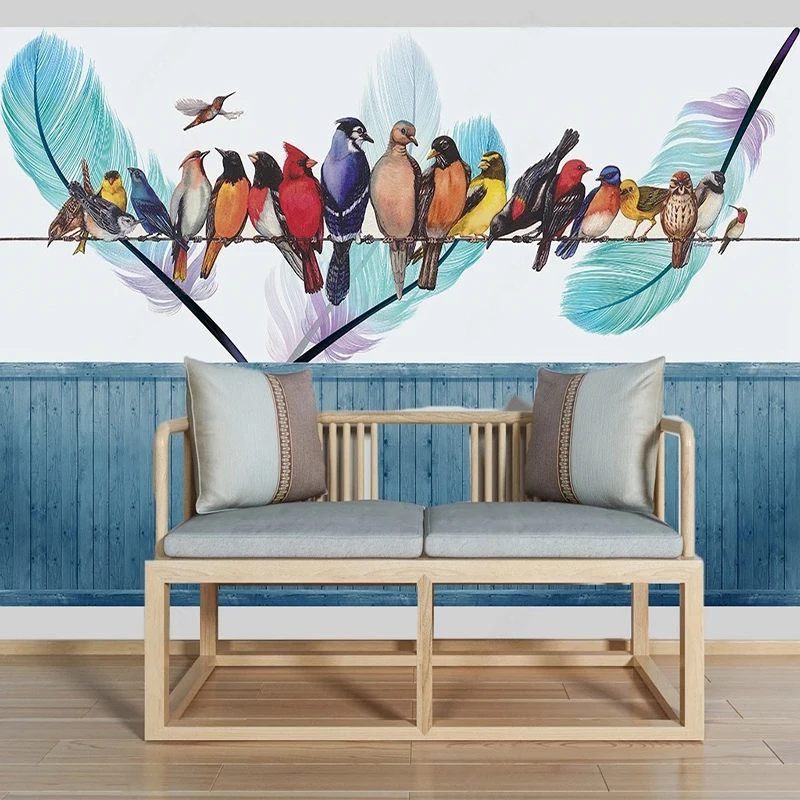 

3D Hand-painted Wallpapers Custom Any Size Photo Murals Nordic Modern Colorful Bird Pattern Art Decor Painting Papel De Parede