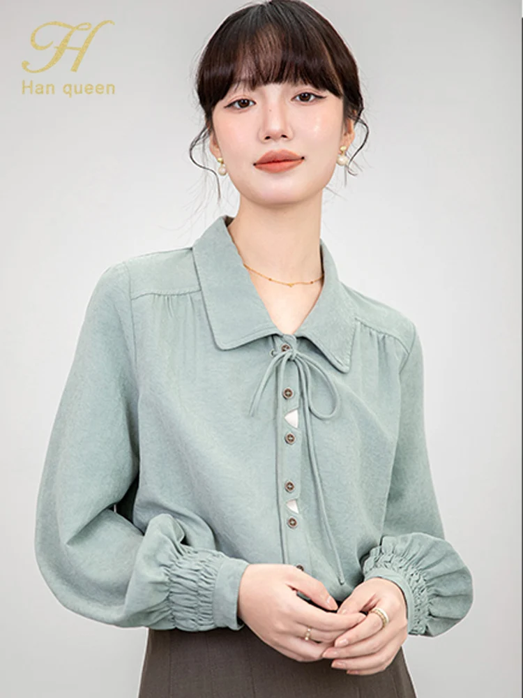 

H Han Queen 2025 Autumn Winter Sanding Casual Shirt Korean Loose Blouses Simple Office Blouse Long Sleeve Tops Women's Clothing