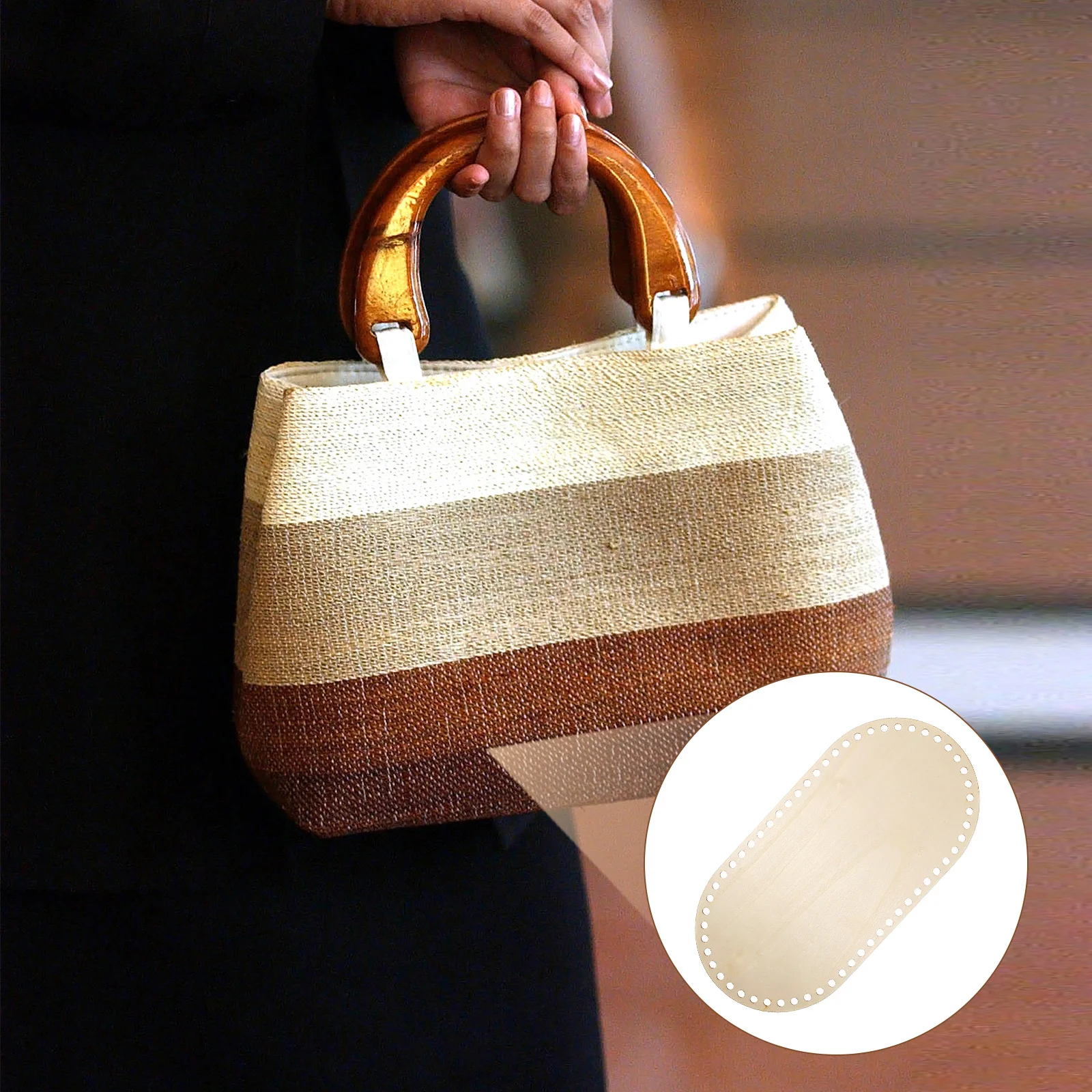 

5Pcs Crochet Basket Base Solid Wood Oval Round Hole Blank Sturdy Craft Wood Slices Bulk Supplies Crochet Base for Bags