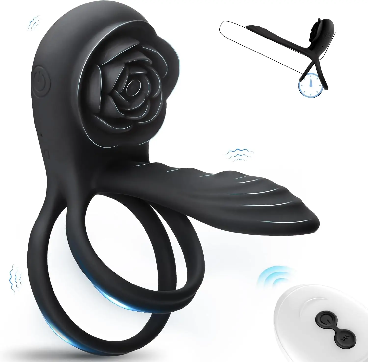 Vibrating Cock Ring Penis Sleeve, Prostate Massage Silicone Penis Ring with Rose Clitoral Vibrator Couples Adult Sex Toys Sex To