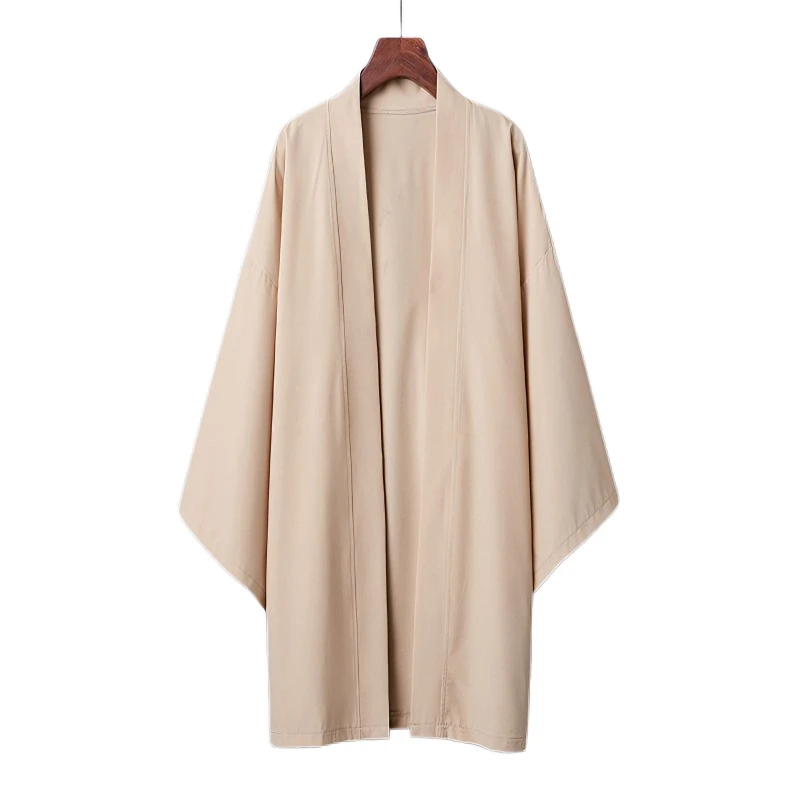 Men's Solid Color Long Sleeve Cardigan Long Kimono Shirt Asian Traditional Wear Yukata Haori Jacket Coat Japanese Kimono
