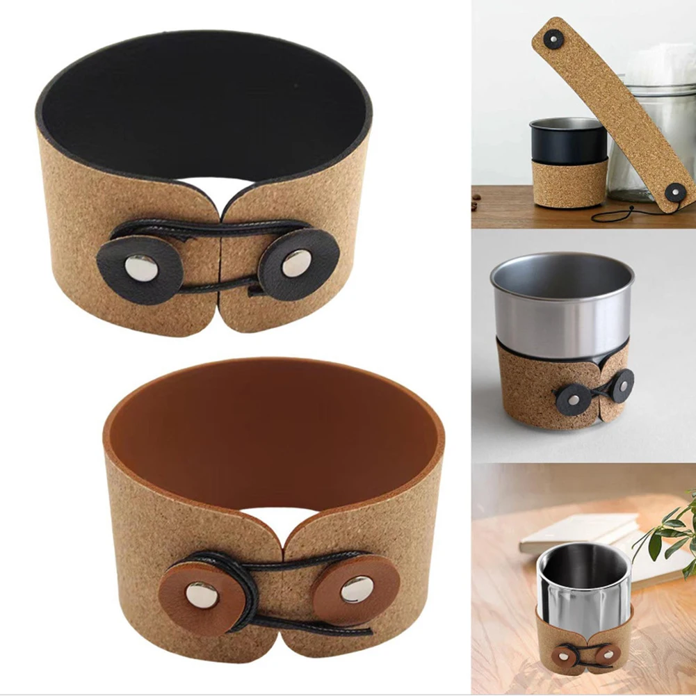 Capa protetora de mão para copo de café, couro pu de cortiça, capa isolada ajustável, reutilizável para café, chá, bebidas quentes e frias