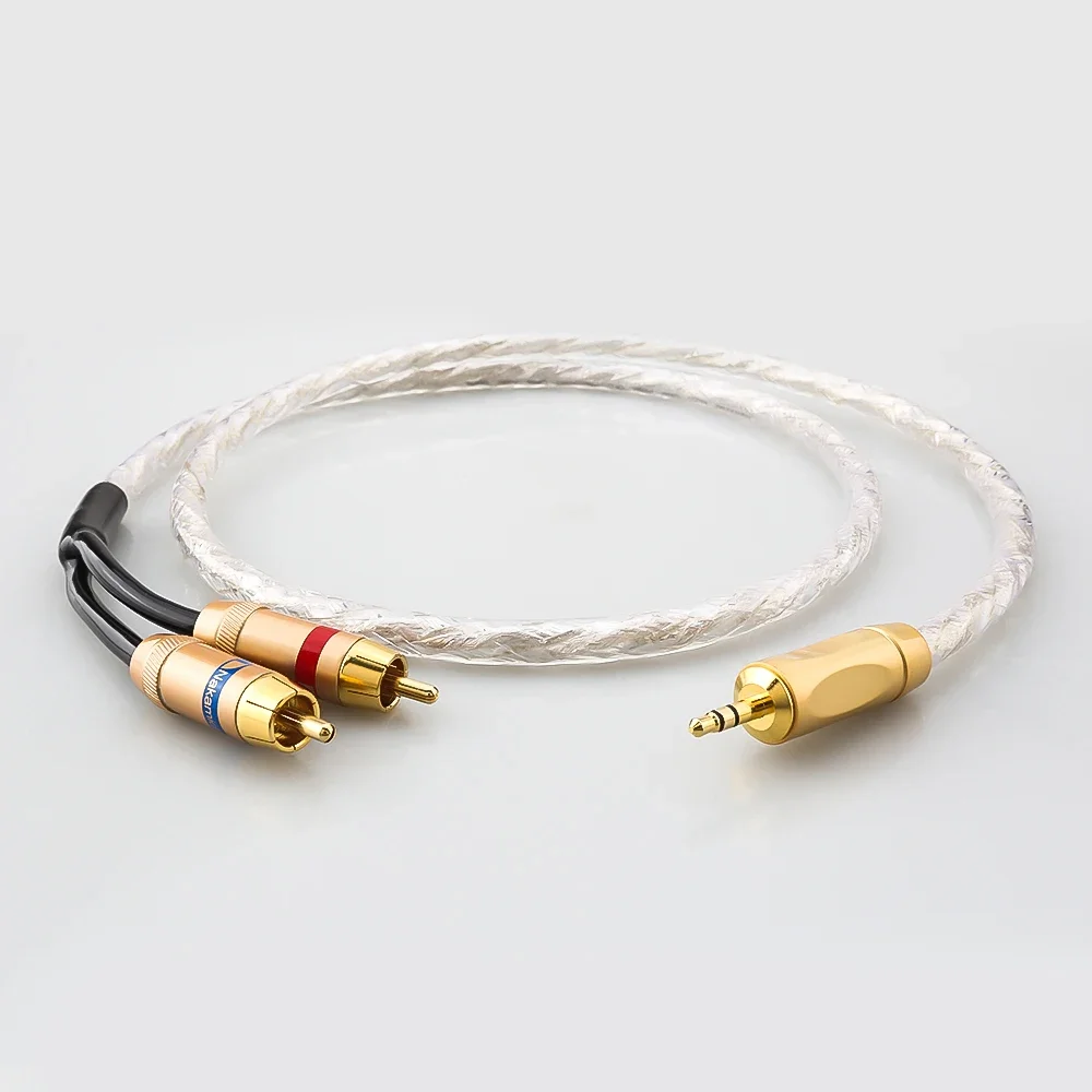 

HI-End Silver Plated Audio Cable 3.5mm Male to 2 RCA Male Audio Auxiliary Stereo Y Splitter Adapter Cable