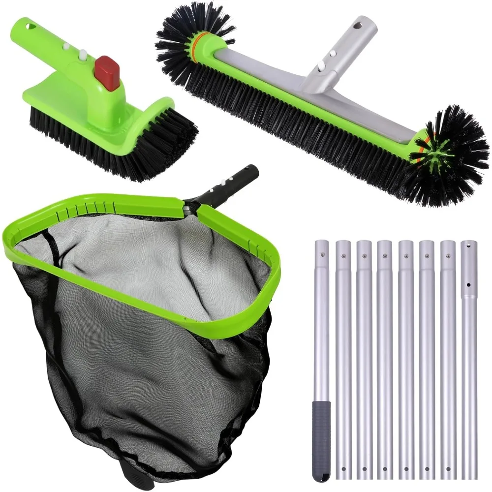 

Deluxe Swimming Pool Cleaning Kit Professional Leaf Skimmer Net Pool Brush Head Scrub Brush Telescopic Pole