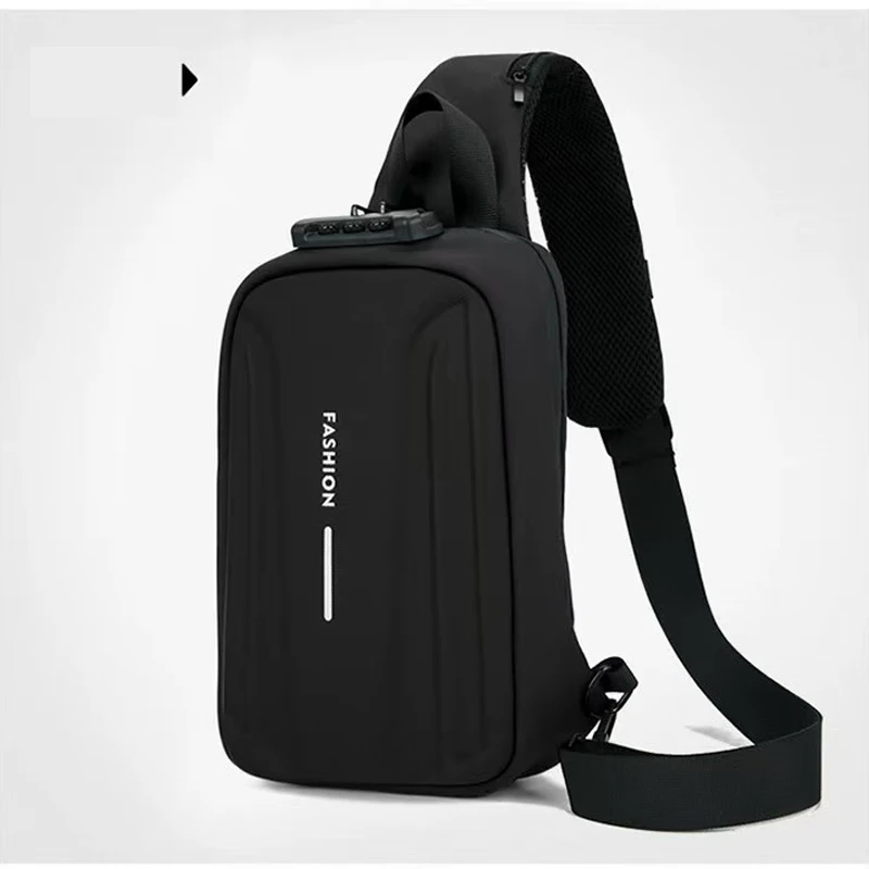 Men‘s Hard Shell Anti-theft Password Lock Chest Bag, Fashionable Single Shoulder Motorcycle And Casual Sports Crossbody  Bag