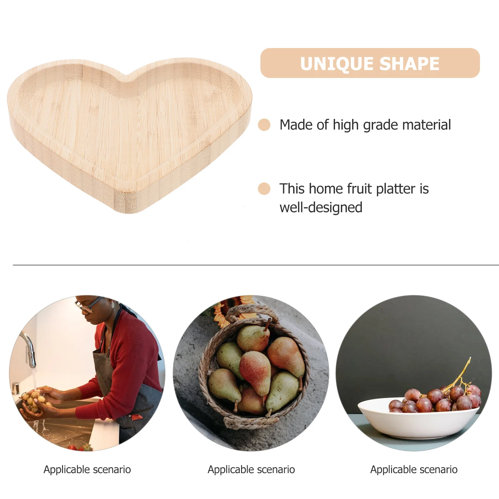 

Heart Shaped Wood Tray Kitchen Tableware Snack Serving Tray Food Storage Wooden Plate Fruit Platter Decorative Bowl