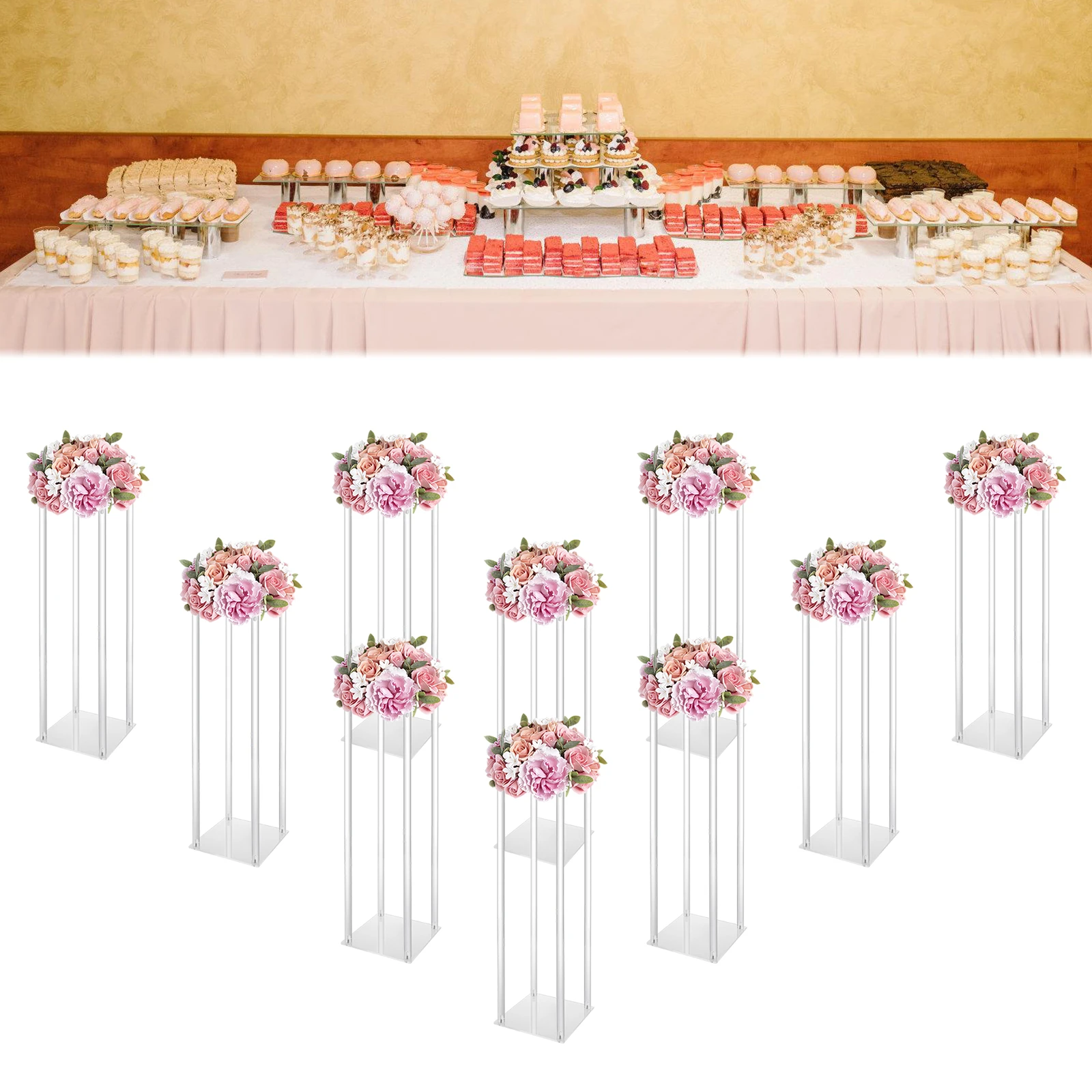 Acrylic Vase Wedding Centrepieces, 10 Pcs Clear Column Flower Display Stand, Geometric Display Stand for Home Decor