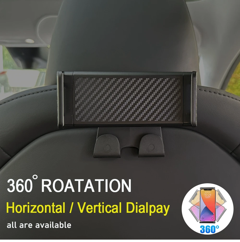 Für Tesla Model 3/Y Rücksitz-Handyhalterung mit 2 Haken 360° ° Drehbarer Ständer Auto-Kopfstützenhalterung für Tablet-PC iPad Mini – Detail 11
